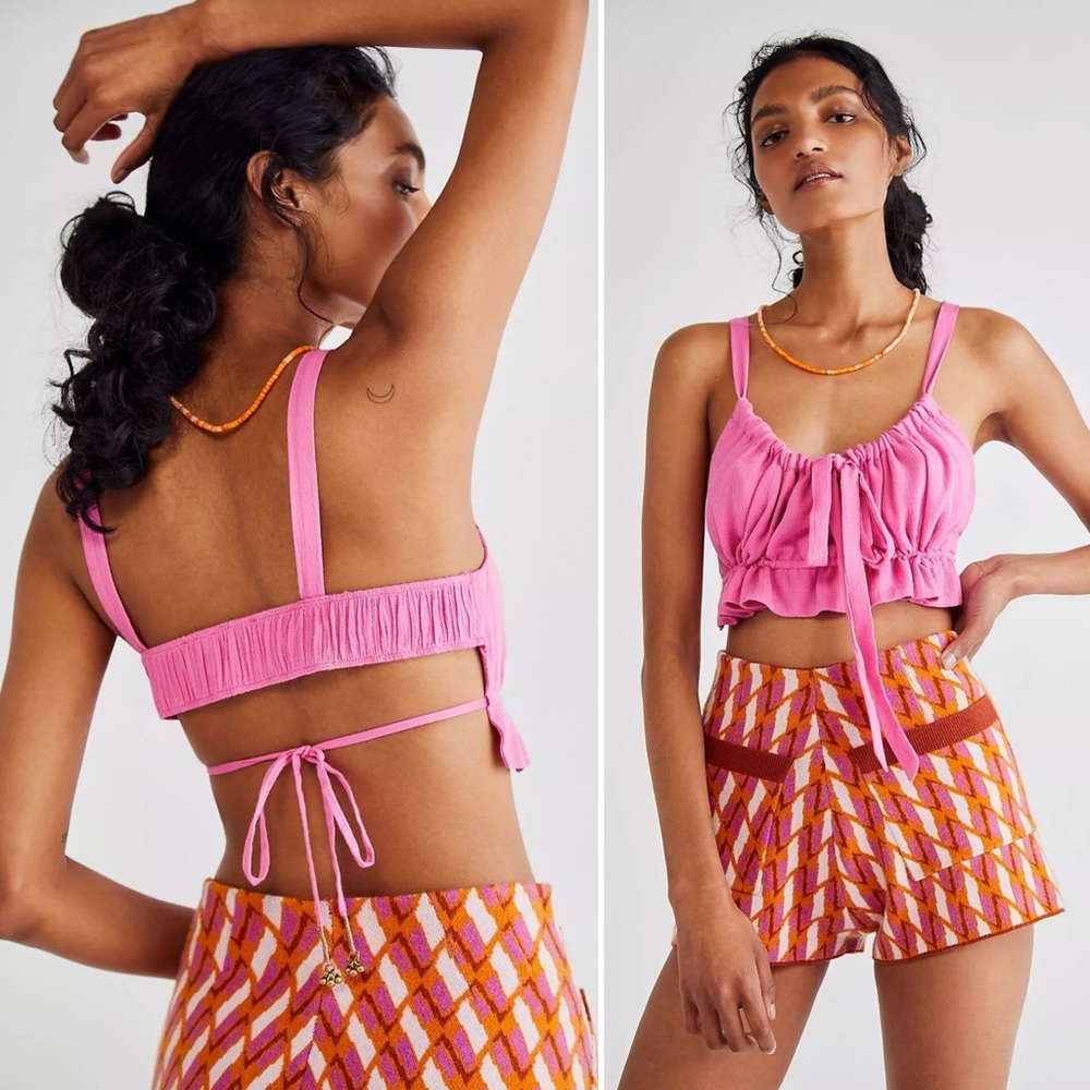 NWT NEW FREE PEOPLE CORAZON CROP TOP JELLY BEAN PINK OPEN BACK STRAPPY SMALL HOT